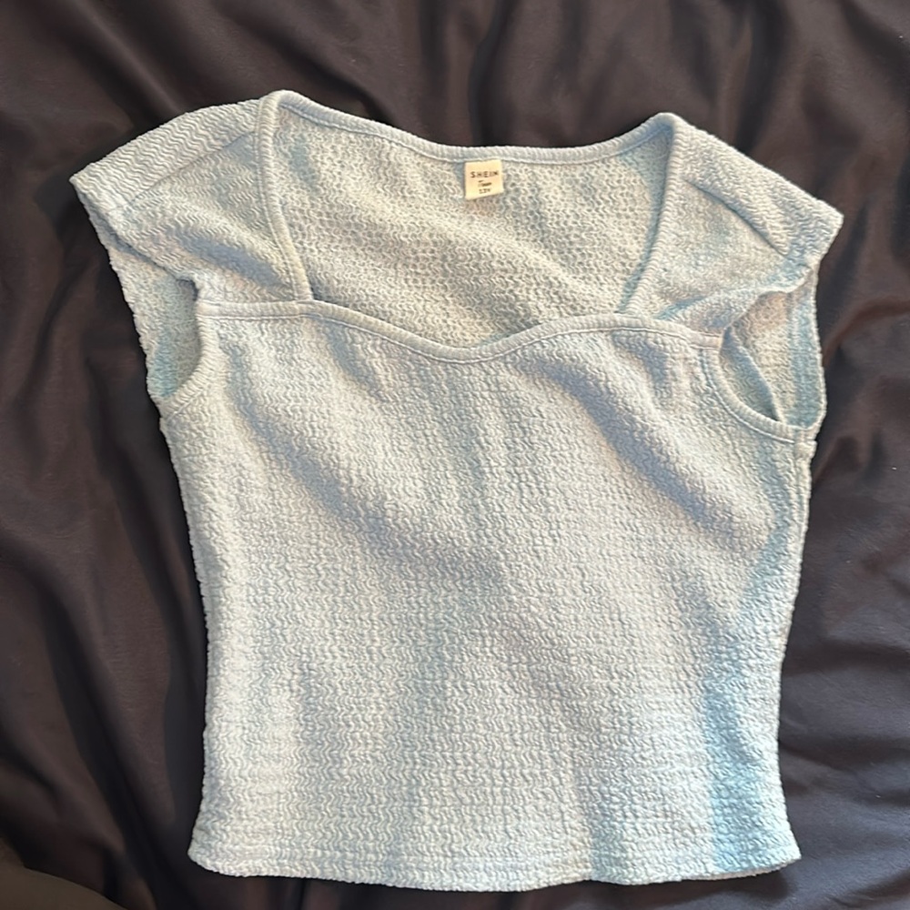 SHEIN Light blue fitted cap sleeve top.